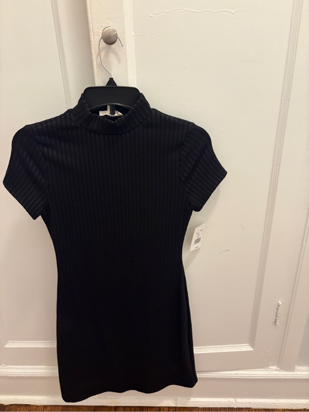 Moa Moa Black Ribbed Mock Neck Mini Dress